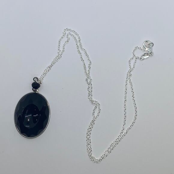 Silver-Tone Black Textured Pendant Necklace - Picture 3 of 7